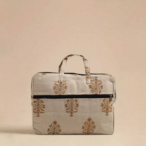 Beige - Handmade Quilted Cotton Laptop Bag 01