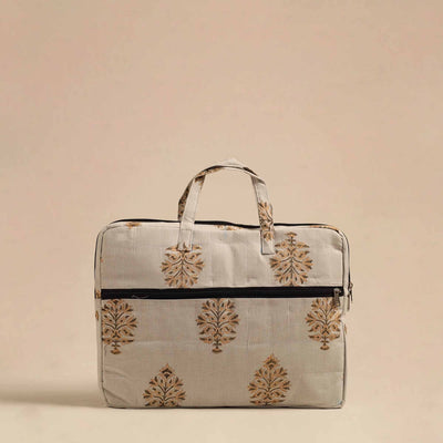 Beige - Handmade Quilted Cotton Laptop Bag 01