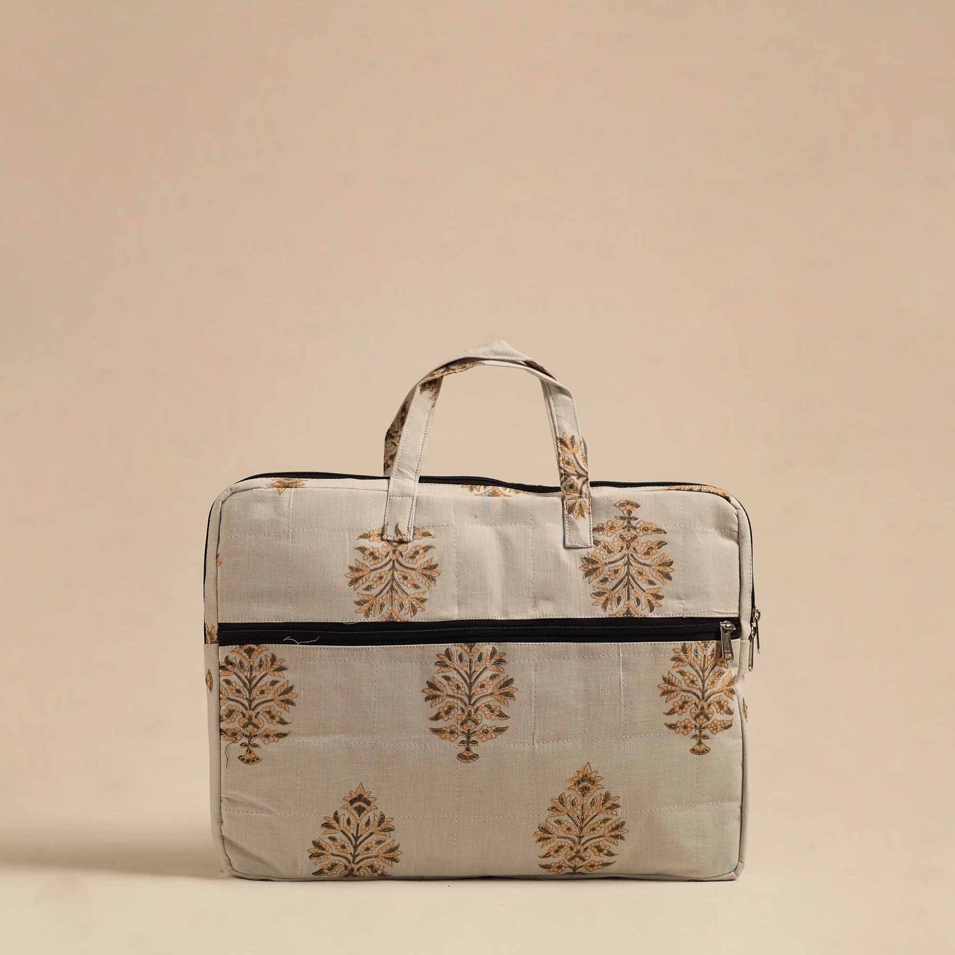 Beige - Handmade Quilted Cotton Laptop Bag 01
