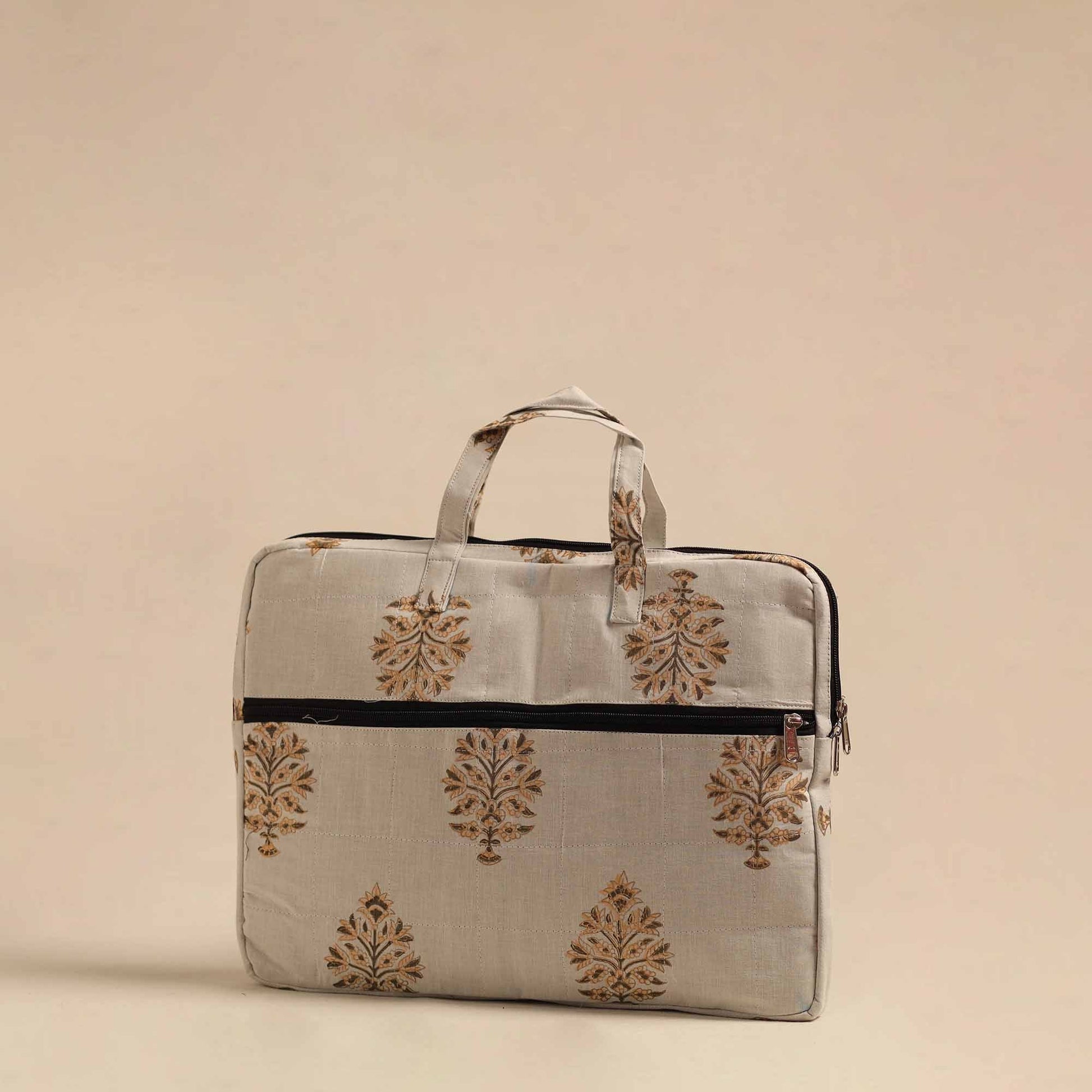Beige - Handmade Quilted Cotton Laptop Bag 01