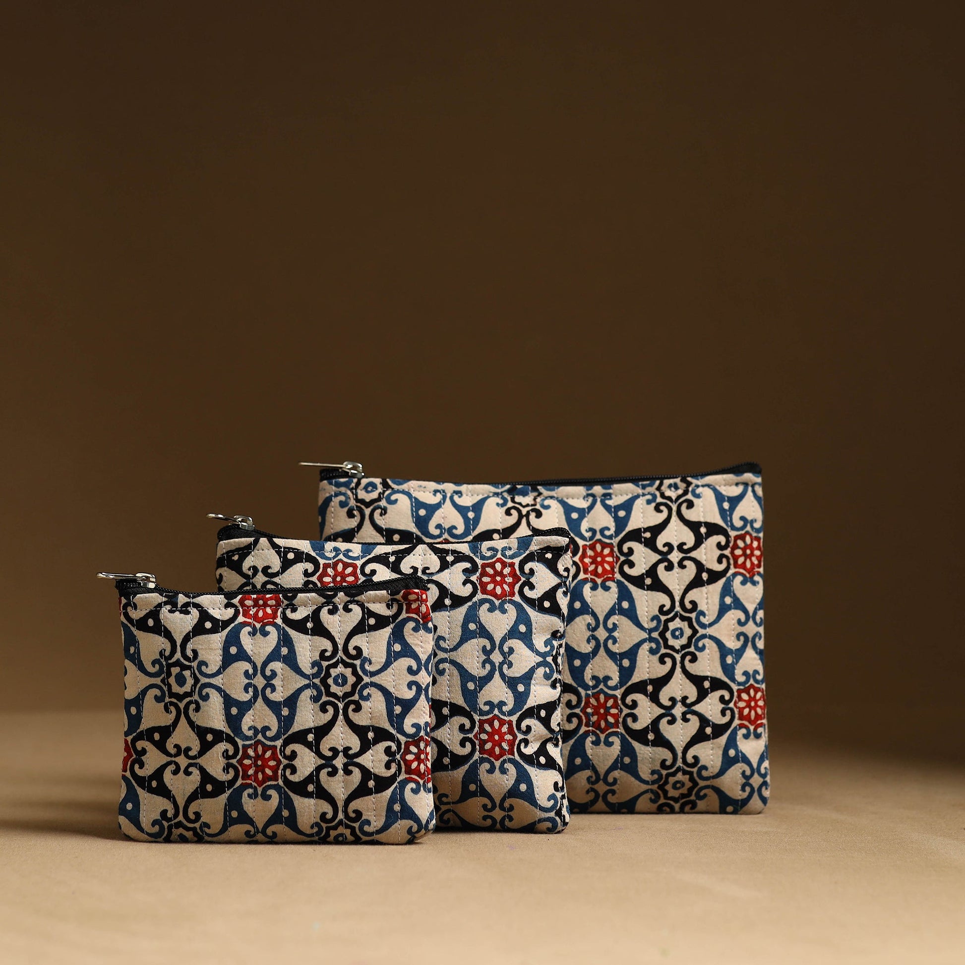Beige - Handmade Cotton Multipurpose Utility Pouches (set of 3) 13