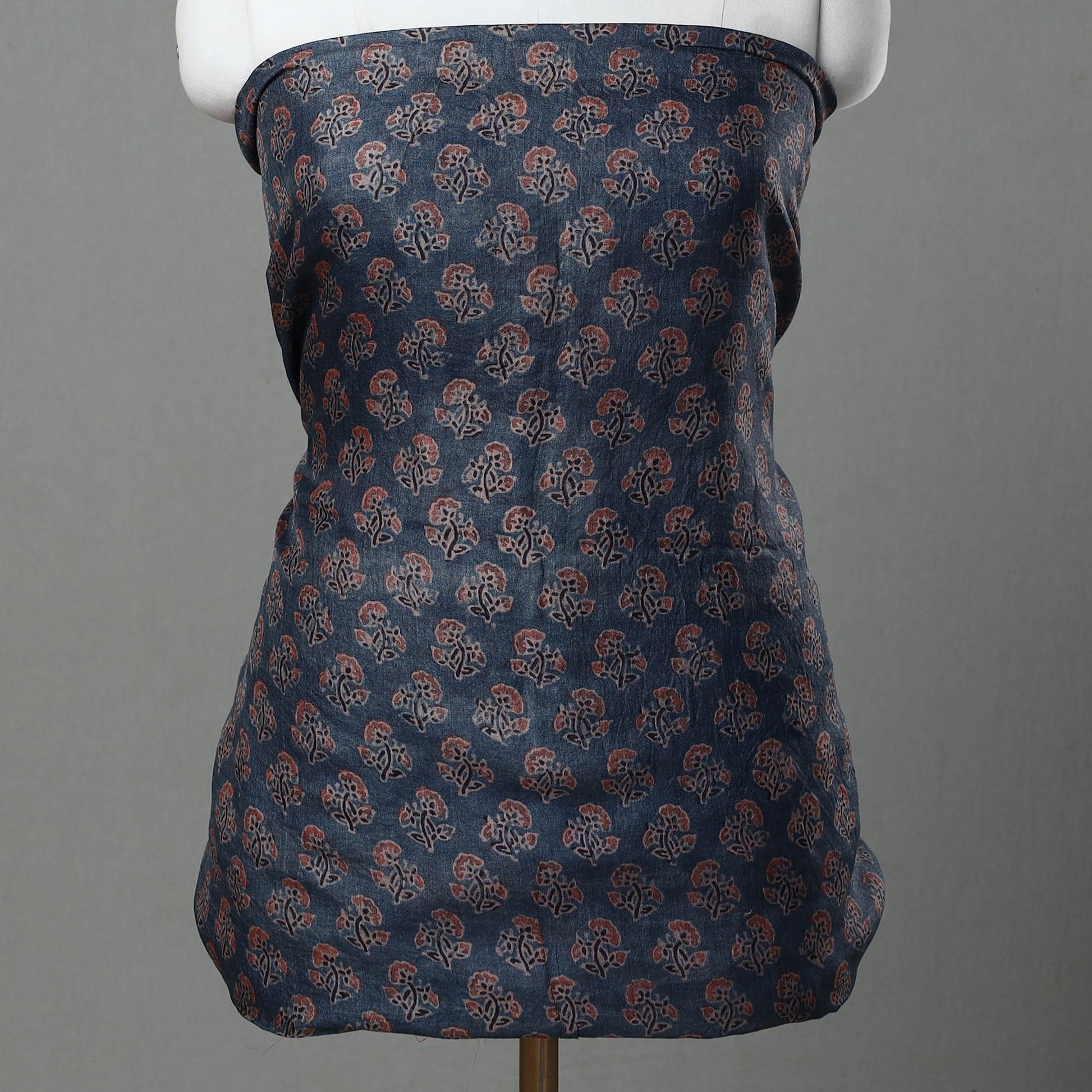 Blue - 2pc Block Print Tussar Silk Ajrakh Dress Material 29