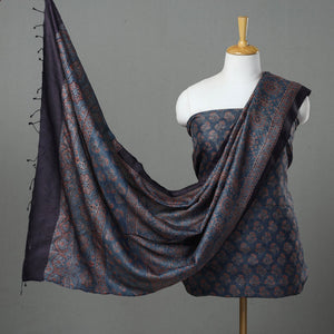 Blue - 2pc Block Print Tussar Silk Ajrakh Dress Material 29