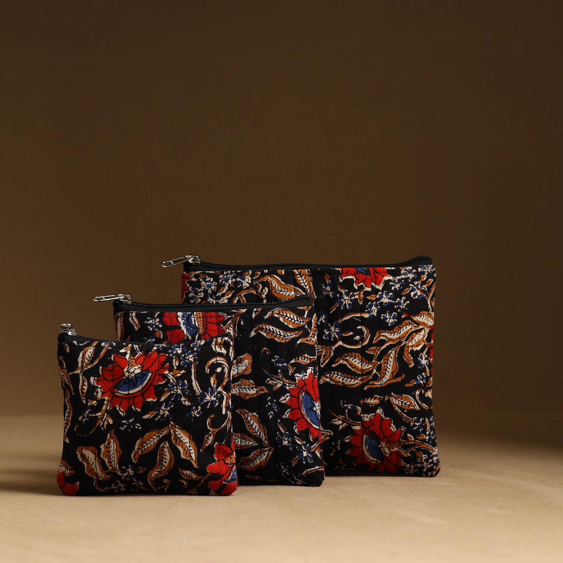 Black - Handmade Cotton Multipurpose Utility Pouches (set of 3) 14