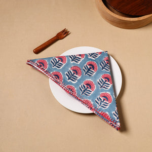 Blue - Floral Block Print Cotton Hand Embroidery Table Napkin 05