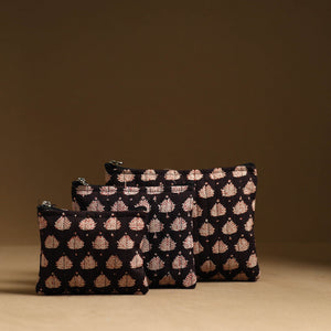 Black - Handmade Cotton Multipurpose Utility Pouches (set of 3) 25