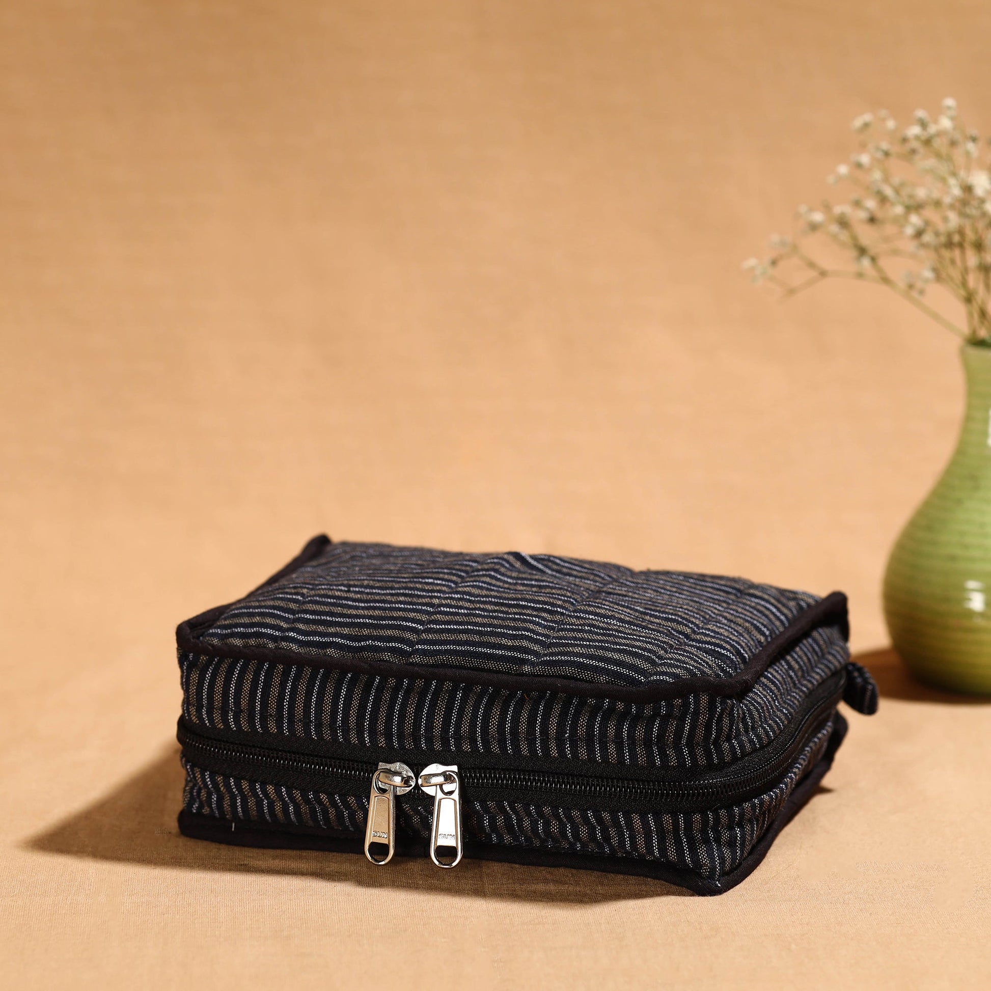 Black - Handmade 4 Pockets Cotton Jewellery Bag 09