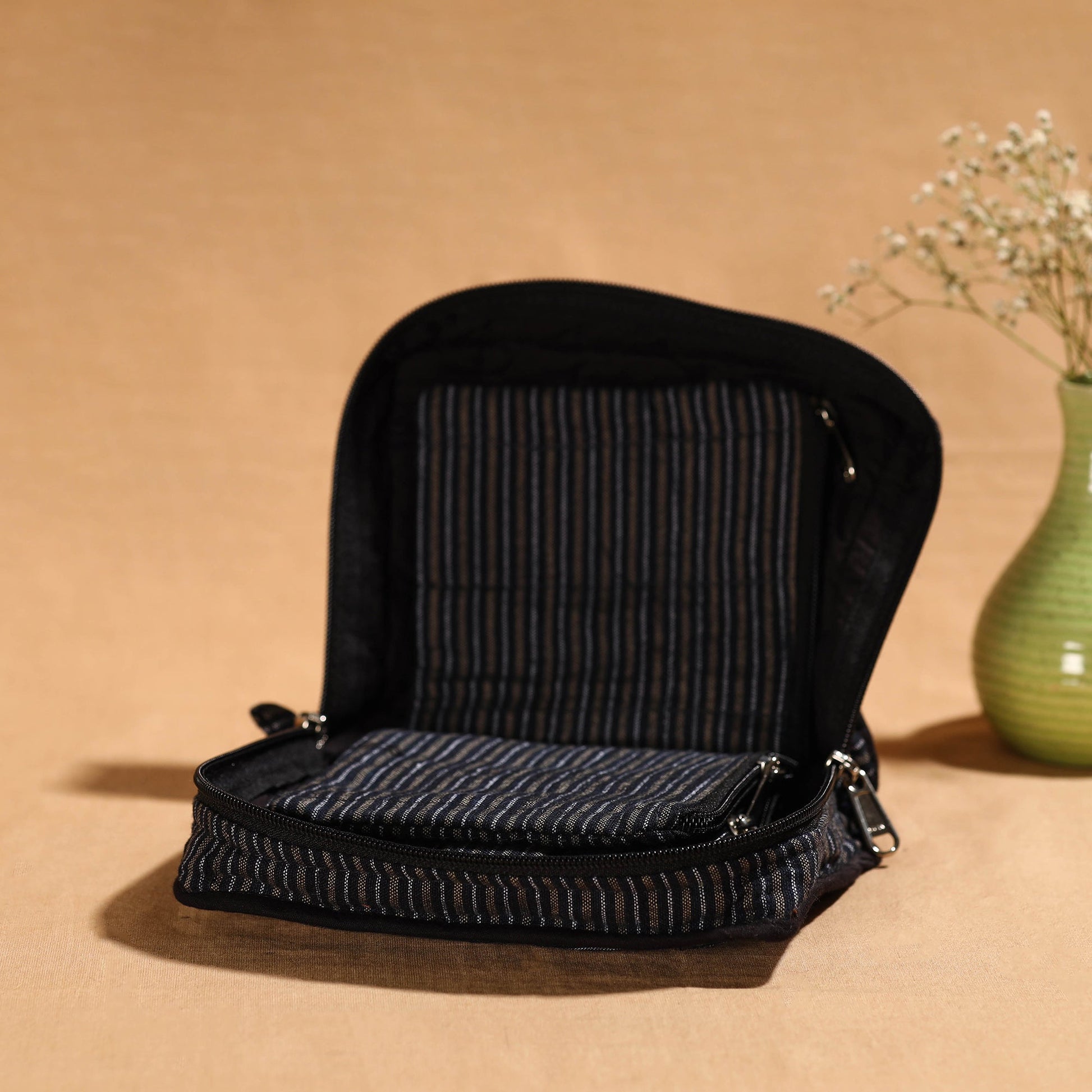 Black - Handmade 4 Pockets Cotton Jewellery Bag 09