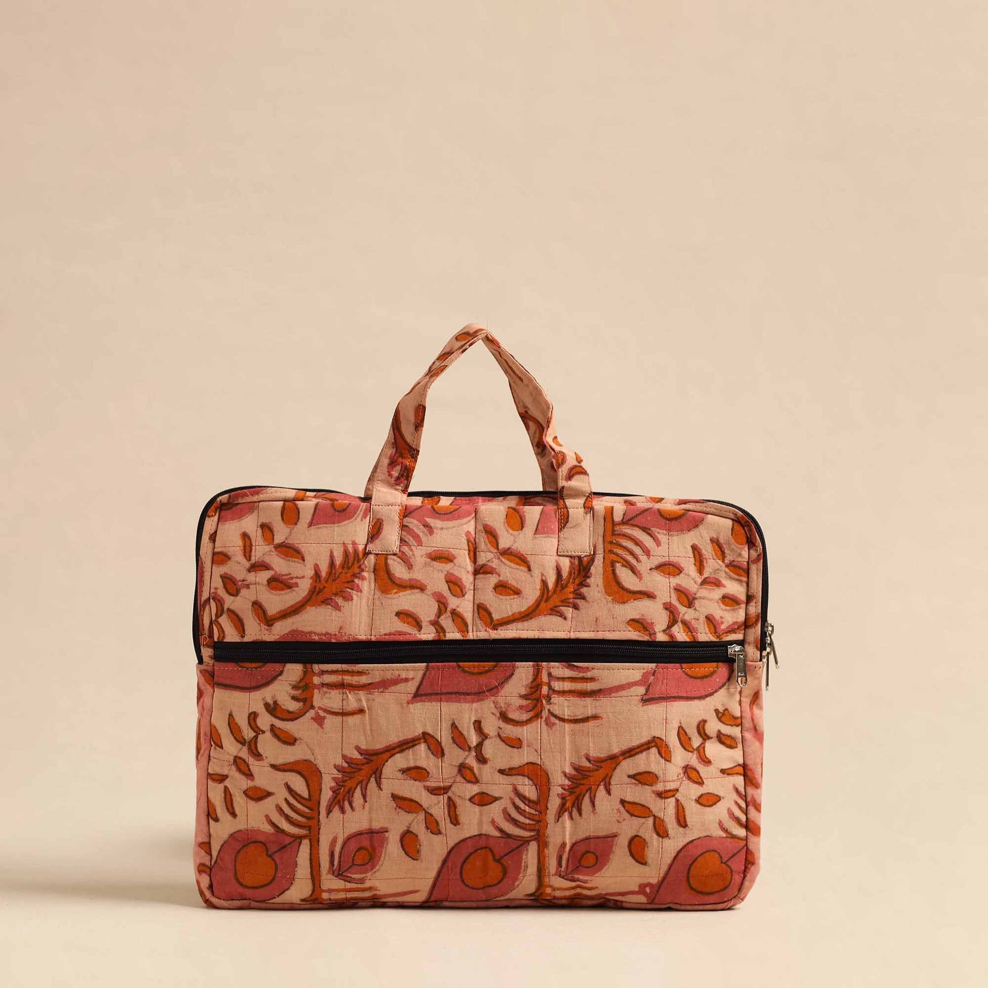 Beige - Handmade Quilted Cotton Laptop Bag 11