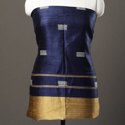 Blue - 3pc Bhagalpuri Handloom Tussar Silk Dress Material 01