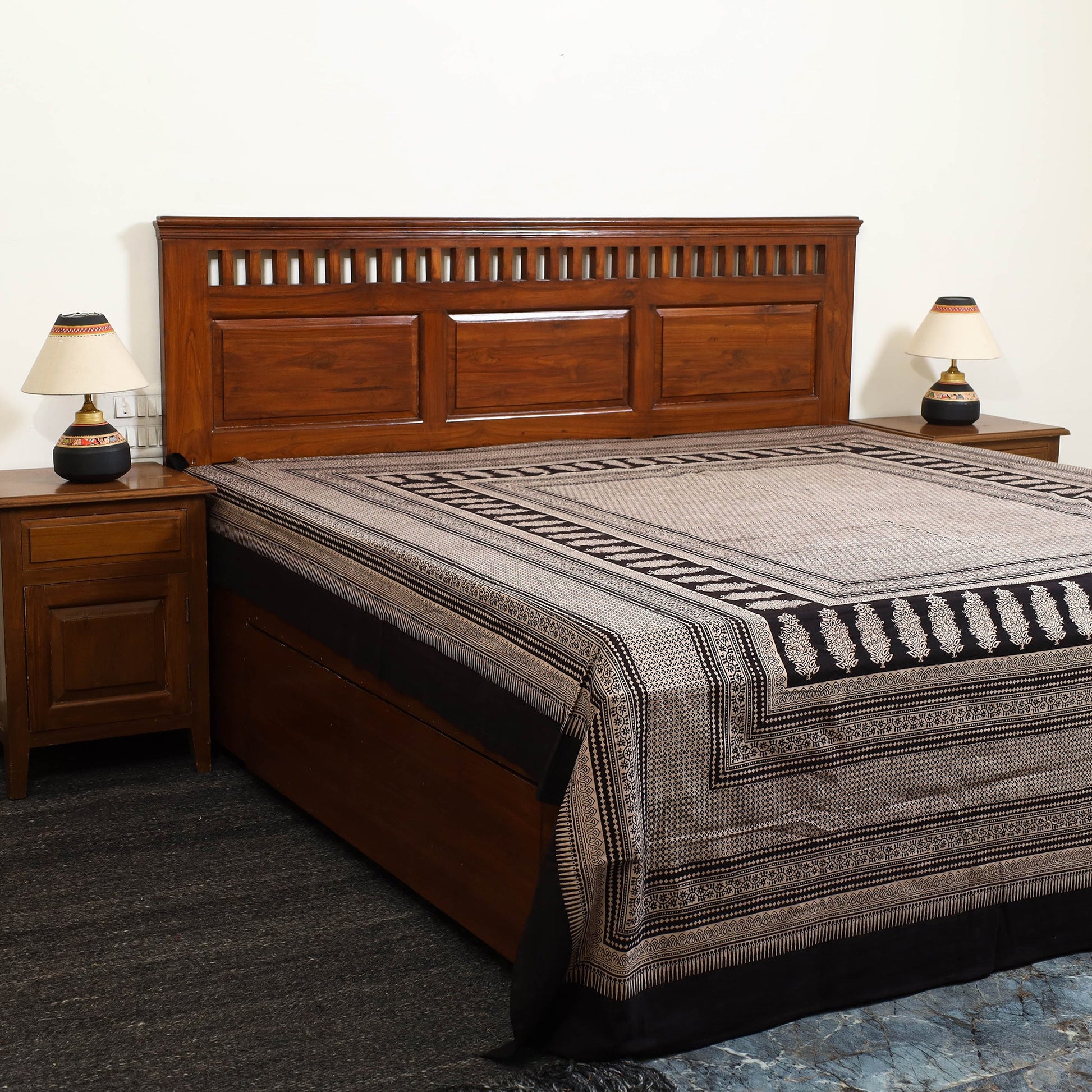 Black - Block Print Cotton Bagh Double Bed Sheet (108 x 90 in) 20