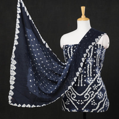 Blue - 3pc Kutch Bandhani Tie-Dye Satin Cotton Suit Material Set