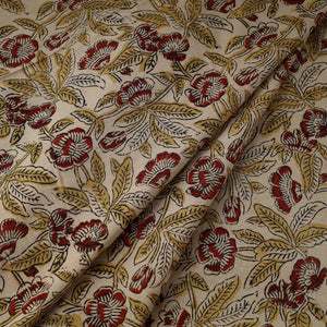 Beige - Pedana Block Printed Cotton Kalamkari Fabric 02