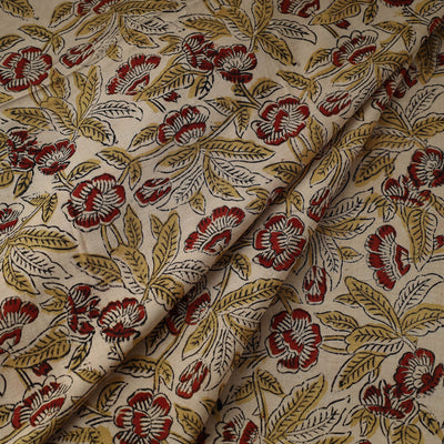 Beige - Pedana Block Printed Cotton Kalamkari Fabric 02