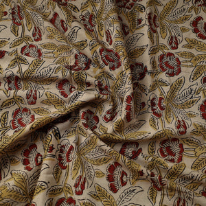 Beige - Pedana Block Printed Cotton Kalamkari Fabric 02