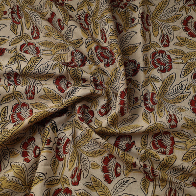 Beige - Pedana Block Printed Cotton Kalamkari Fabric 02
