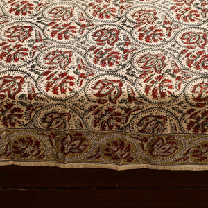 Beige - Block Print Cotton Pedana Kalamkari Bed Sheet 01