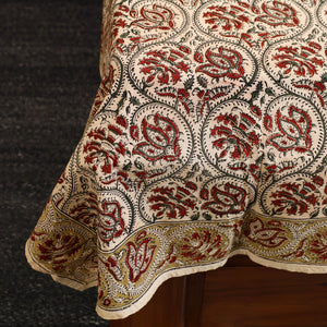 Beige - Block Print Cotton Pedana Kalamkari Bed Sheet 01