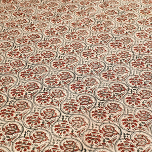 Beige - Block Print Cotton Pedana Kalamkari Bed Sheet 01