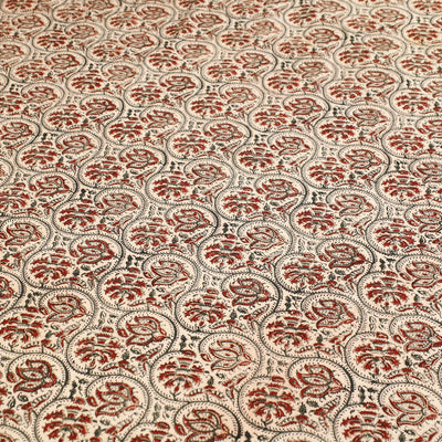 Beige - Block Print Cotton Pedana Kalamkari Bed Sheet 01