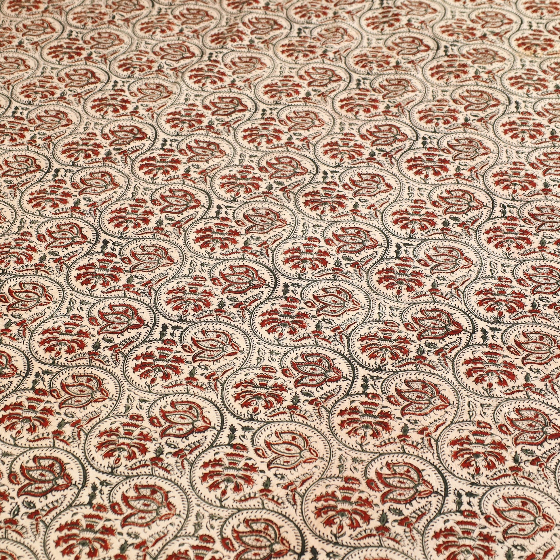 Beige - Block Print Cotton Pedana Kalamkari Bed Sheet 01