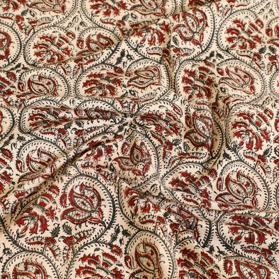 Beige - Block Print Cotton Pedana Kalamkari Bed Sheet 01