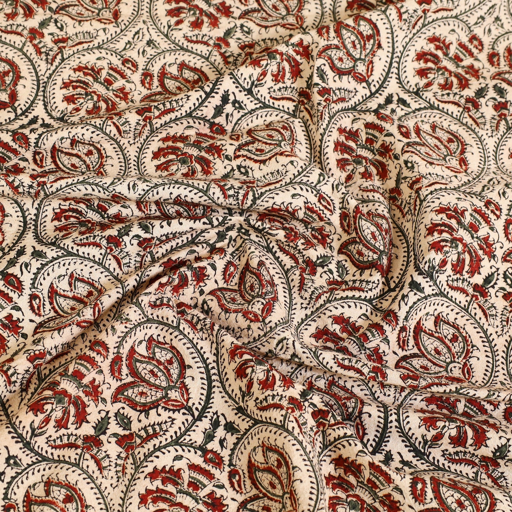 Beige - Block Print Cotton Pedana Kalamkari Bed Sheet 01