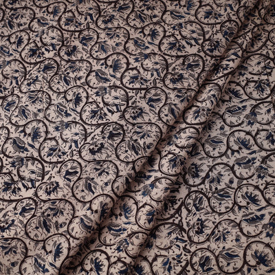 Beige - Pedana Block Printed Cotton Kalamkari Fabric 07