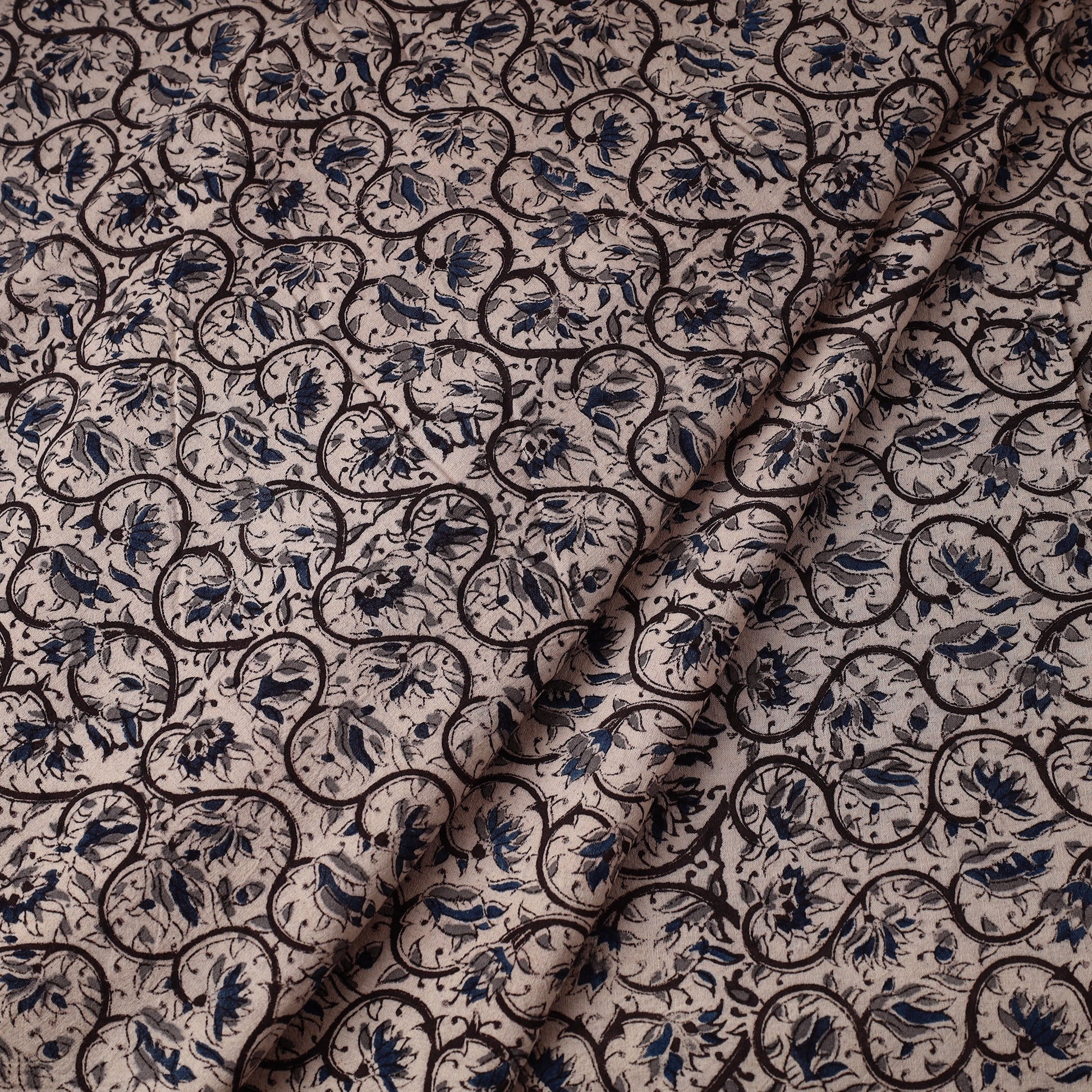 Beige - Pedana Block Printed Cotton Kalamkari Fabric 07