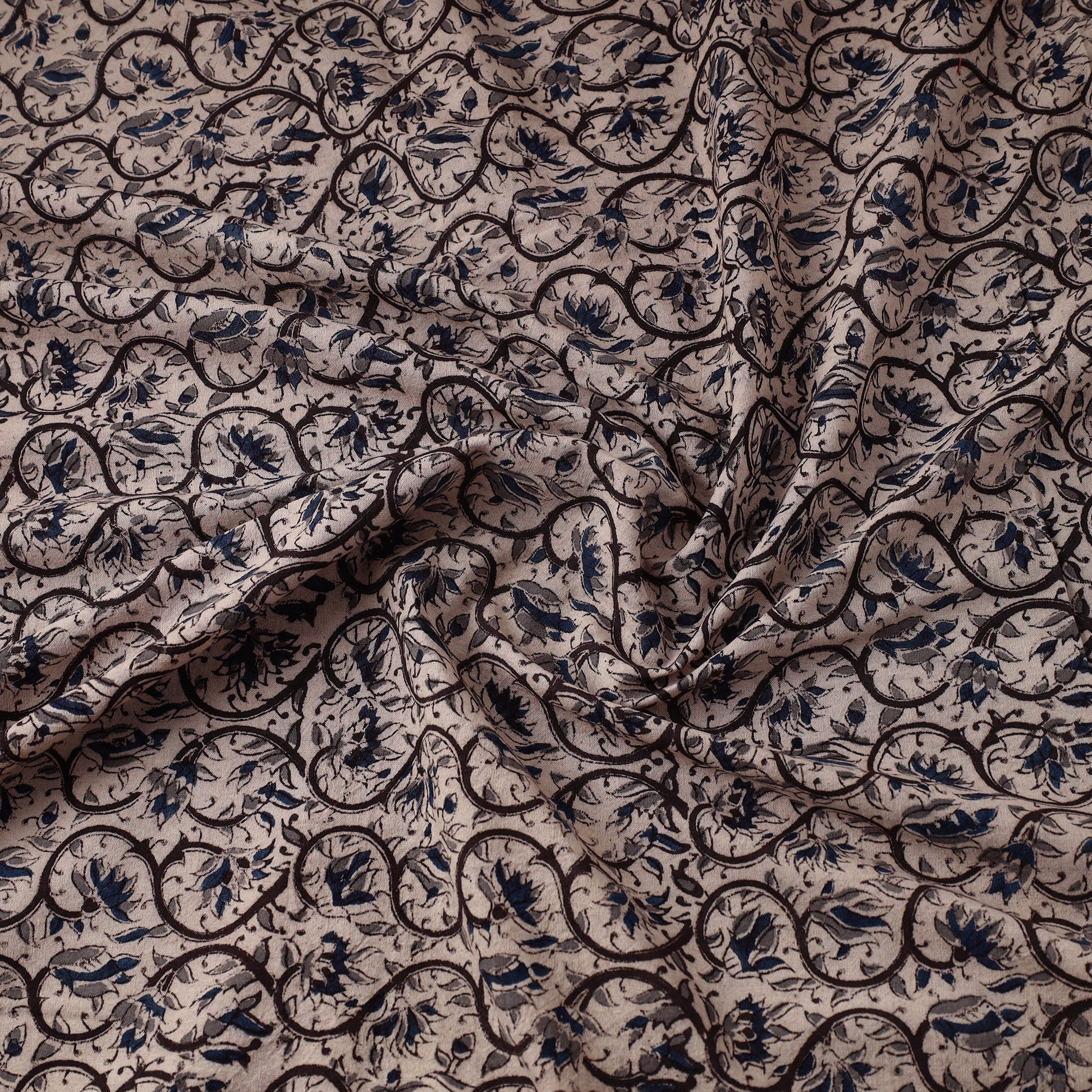 Beige - Pedana Block Printed Cotton Kalamkari Fabric 07