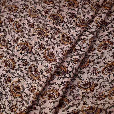 Beige - Pedana Block Printed Cotton Kalamkari Fabric 08