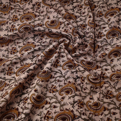 Beige - Pedana Block Printed Cotton Kalamkari Fabric 08