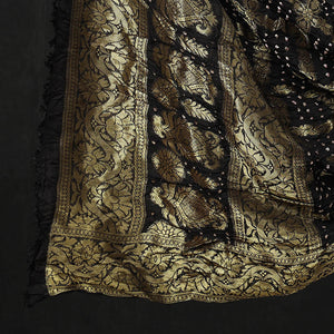 Brown - 3pc Kutch Bandhani Tie & Dye Jacquard Silk Heavy Zari Work Suit Material Set