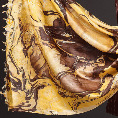 Brown - 3pc Handloom Mulberry Suit Material Set with Banana Silk Marble Printed Dupatta