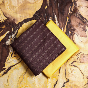Brown - 3pc Handloom Mulberry Suit Material Set with Banana Silk Marble Printed Dupatta