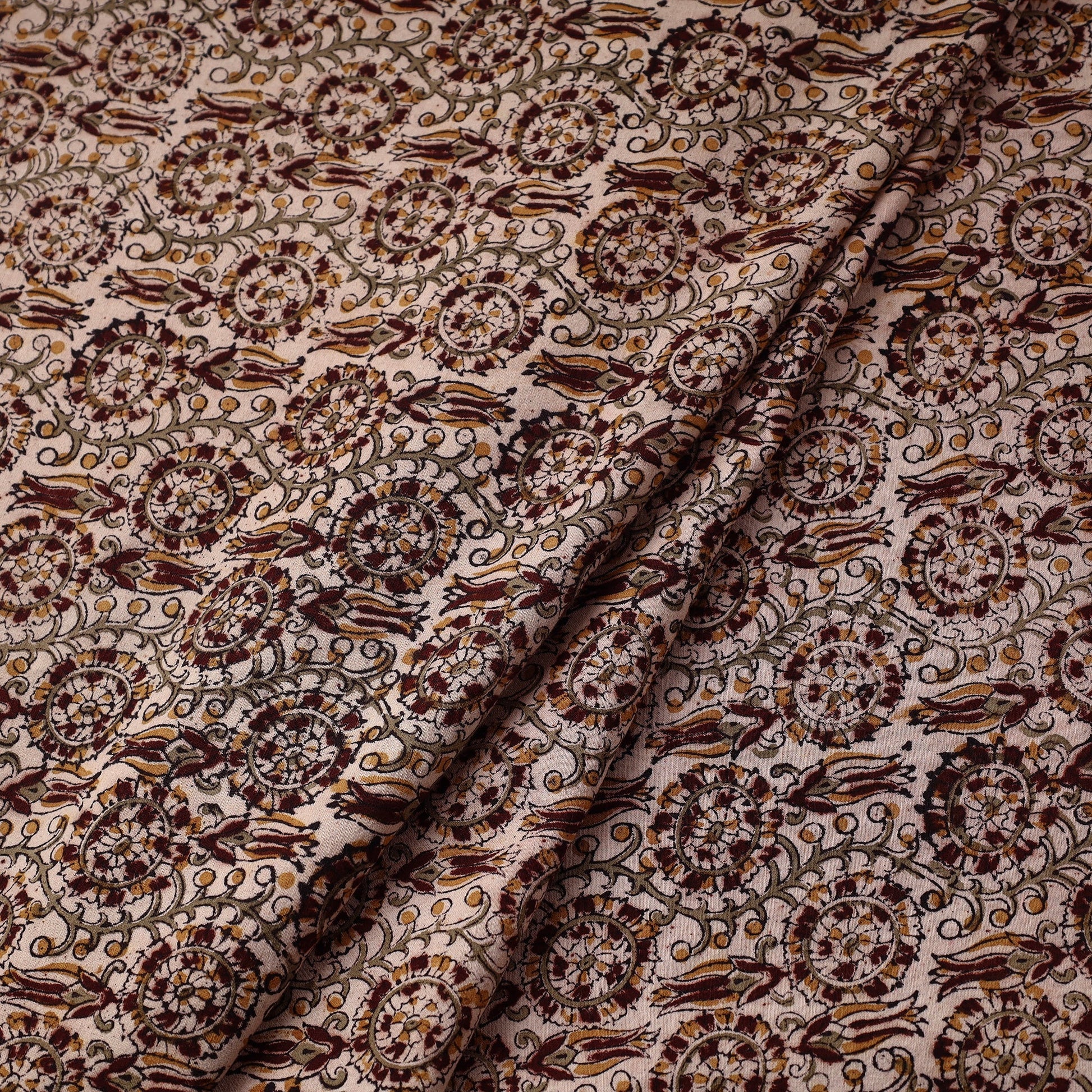 Brown - Pedana Block Printed Cotton Kalamkari Fabric 15