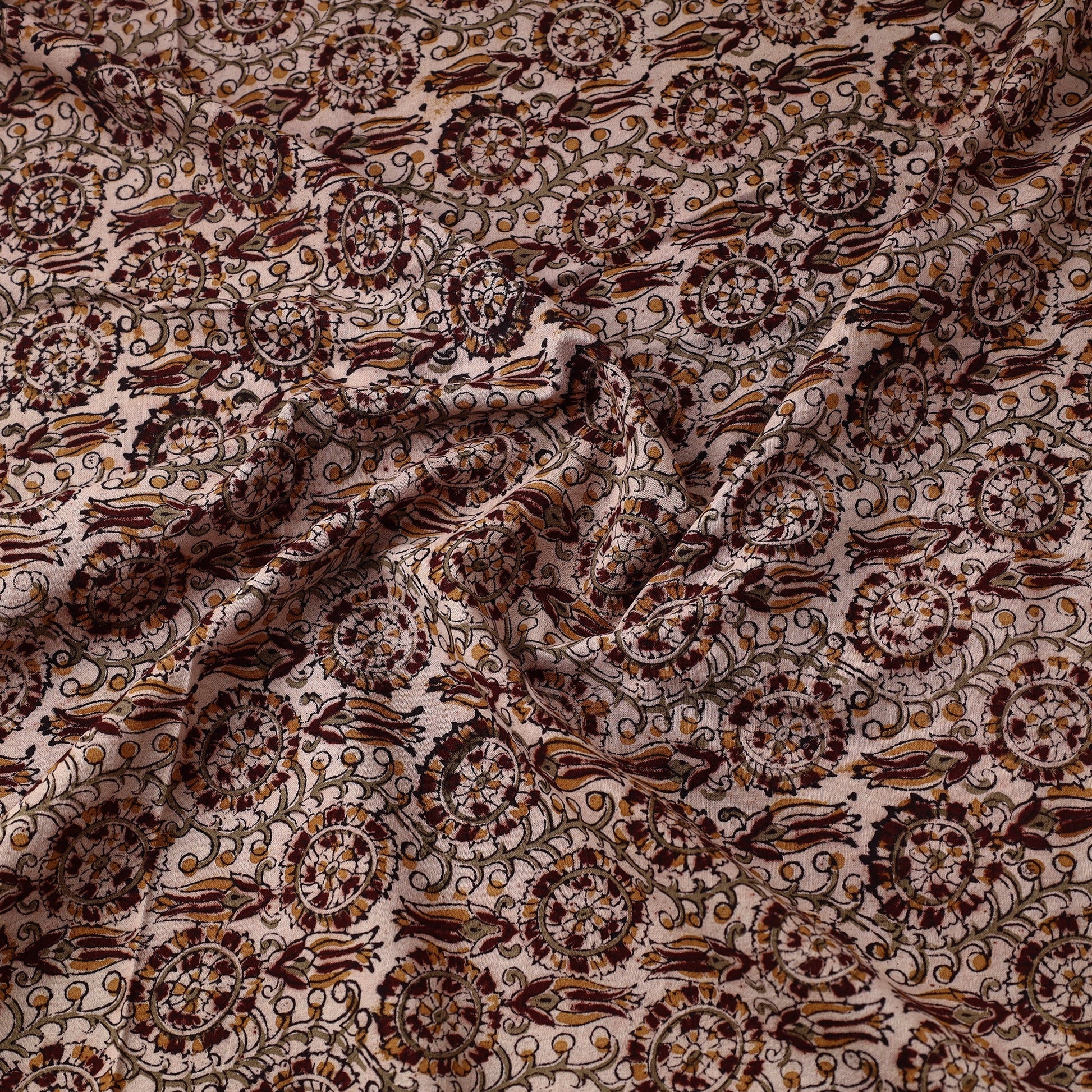 Brown - Pedana Block Printed Cotton Kalamkari Fabric 15