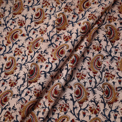 Beige - Pedana Block Printed Cotton Kalamkari Fabric 16
