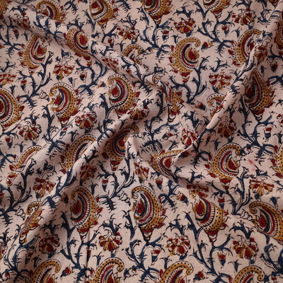 Beige - Pedana Block Printed Cotton Kalamkari Fabric 16