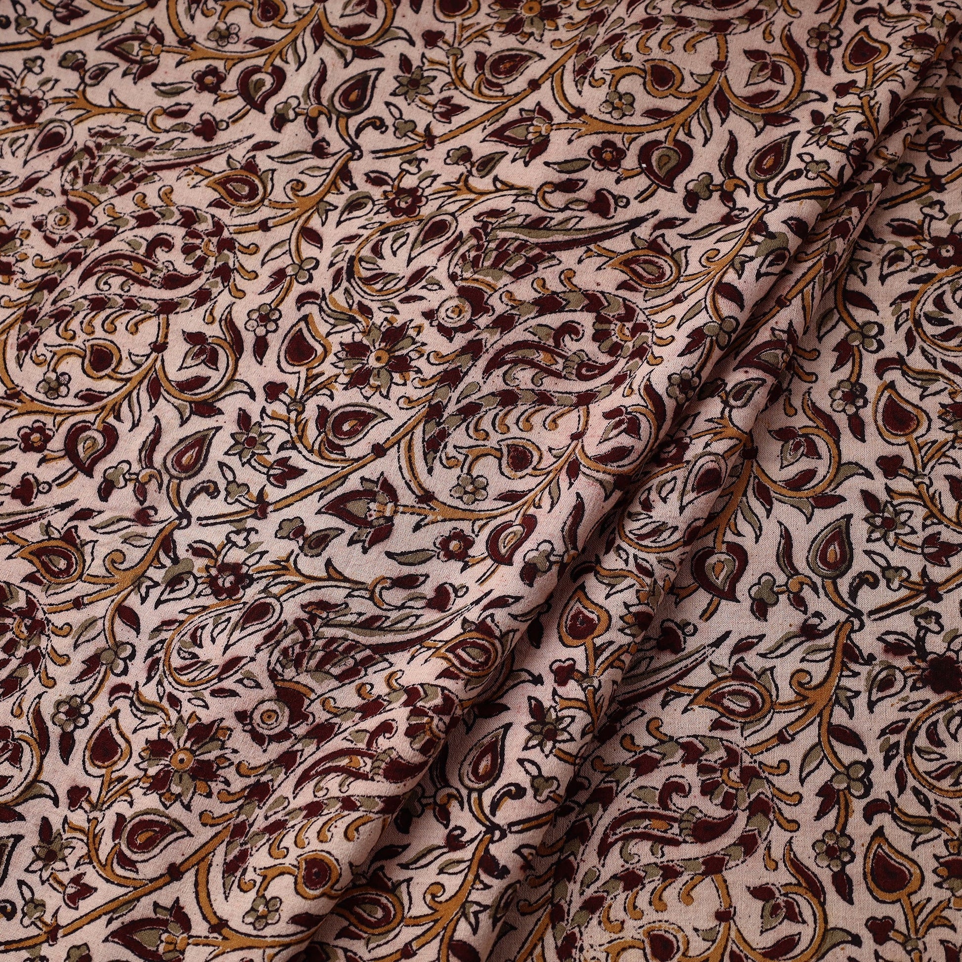 Brown - Pedana Block Printed Cotton Kalamkari Fabric 19