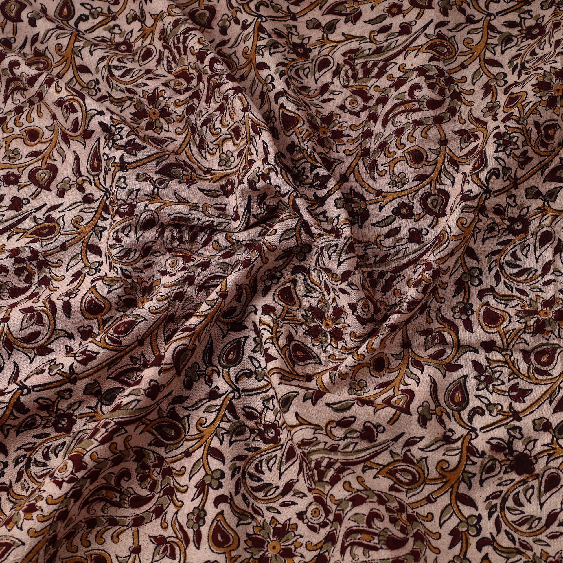 Brown - Pedana Block Printed Cotton Kalamkari Fabric 19