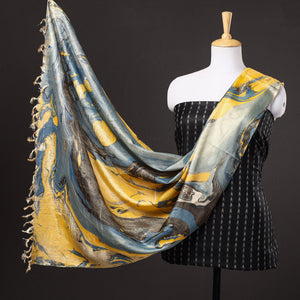 Black - 3pc Handloom Mulberry Suit Material Set with Banana Silk Marble Printed Dupatta