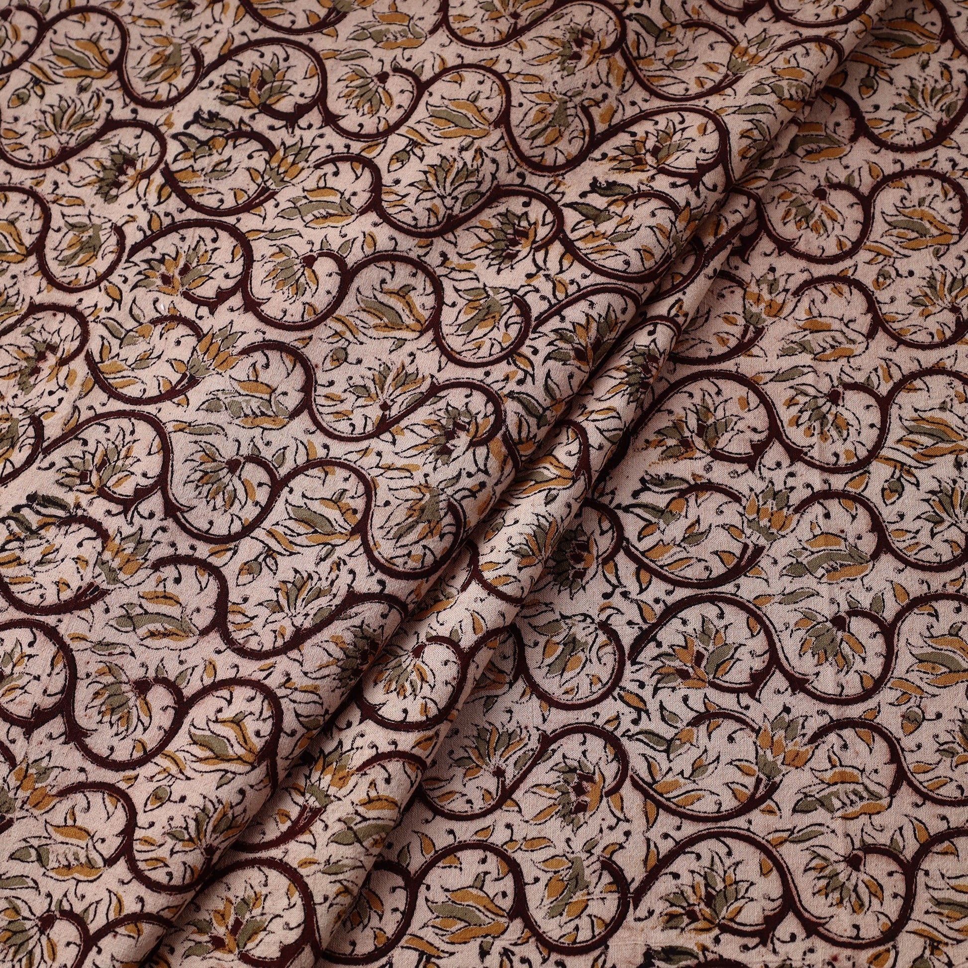 Brown - Pedana Block Printed Cotton Kalamkari Fabric 23