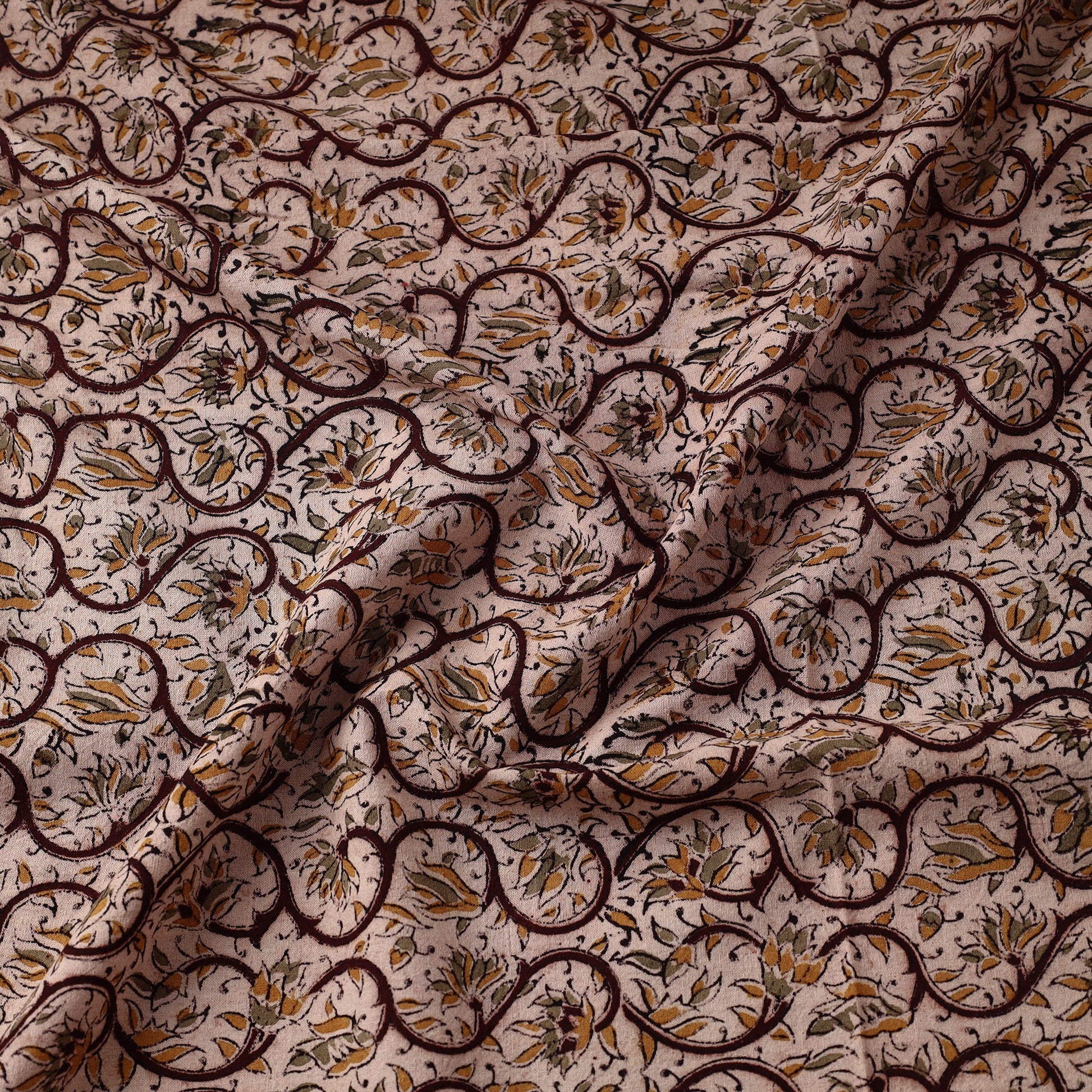 Brown - Pedana Block Printed Cotton Kalamkari Fabric 23