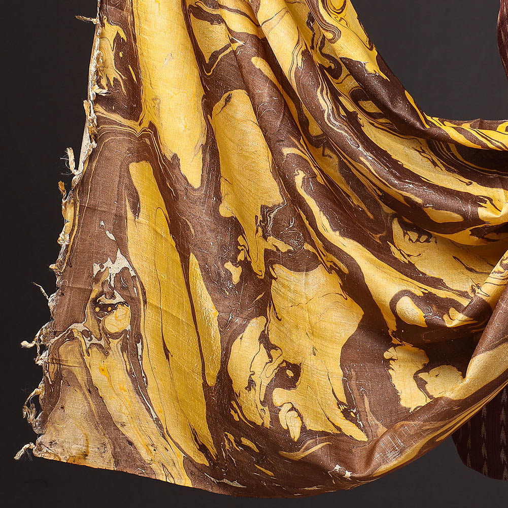 Brown - 3pc Handloom Mulberry Suit Material Set with Banana Silk Marble Printed Dupatta