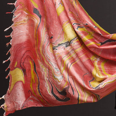 Black - 3pc Handloom Mulberry Suit Material Set with Banana Silk Marble Printed Dupatta