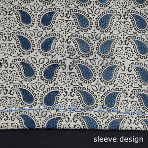Beige - Bead Work Embroidery Kalamkari Block Printed Cotton Kurta Material - 2.6 meter
