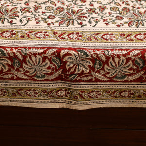 Beige - Block Print Cotton Pedana Kalamkari Bed Sheet 18