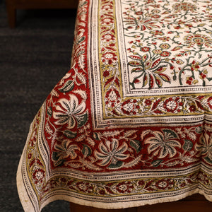 Beige - Block Print Cotton Pedana Kalamkari Bed Sheet 18