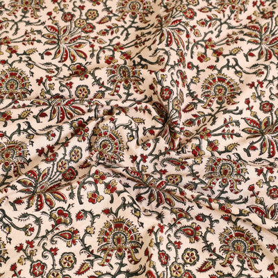 Beige - Block Print Cotton Pedana Kalamkari Bed Sheet 18
